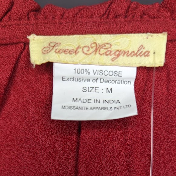 Sweet Magnolia Red Embroidered Peasant Long Sleeve Women's M Medium - Picture 4 of 7
